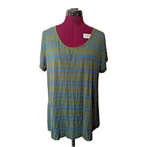 LuLaRoe Womens Top Size XL Green Blue Striped Short Sleeves